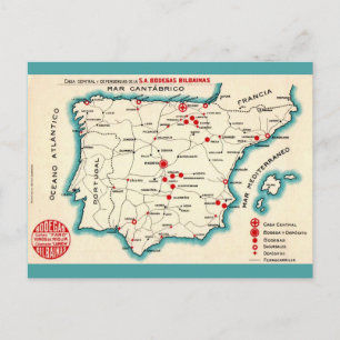 スペインのヴィンテージ地図 ポストカード
