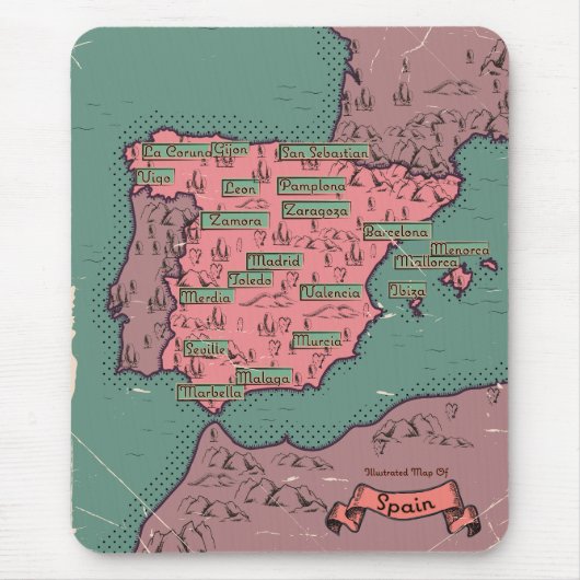 スペインのヴィンテージ旧地図 マウスパッド (正面)