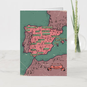 スペインのヴィンテージ旧地図 箔グリーティングカード