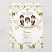 スペインの兄弟 少年 少女 初めての聖体拝領 招待状 (正面/裏面)