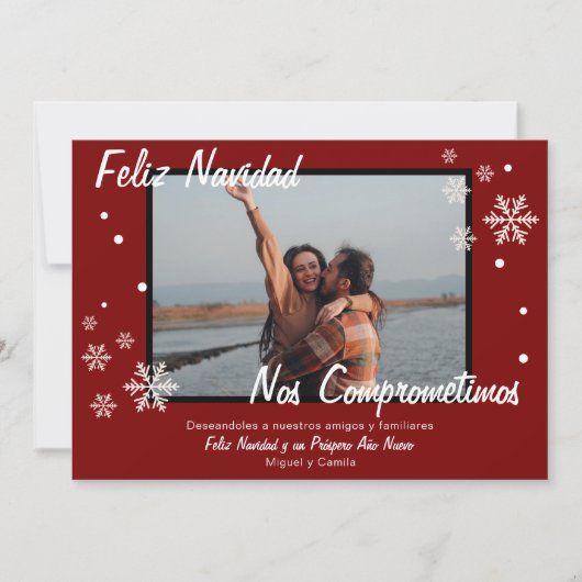 スペインの冬のエンゲージメント 赤い雪の結晶のクリスマス 案内状 (正面)