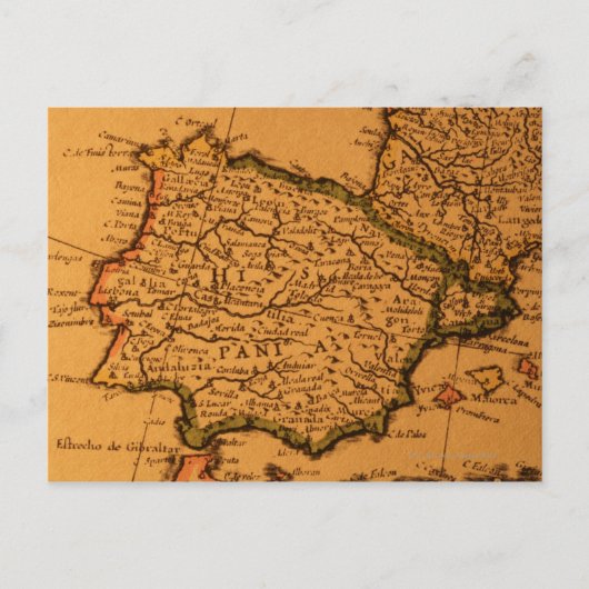 スペインの古い地図 ポストカード (正面)