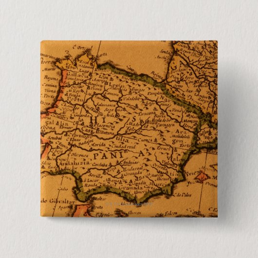 スペインの古い地図 缶バッジ (正面)