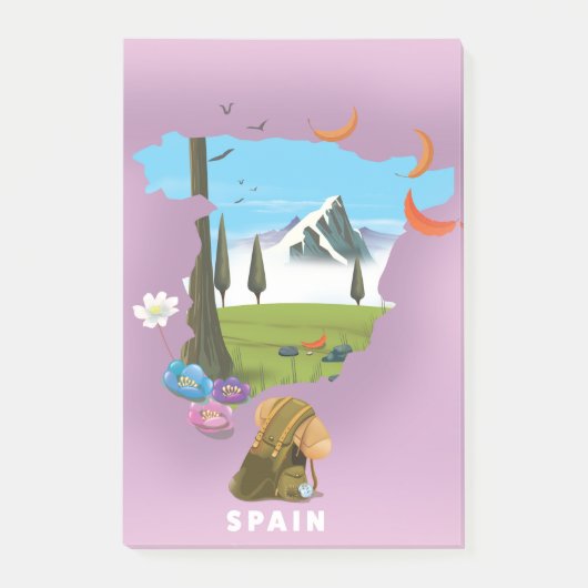 スペインの図解入りの、写真付きの地図ポスター ポストイット (正面)