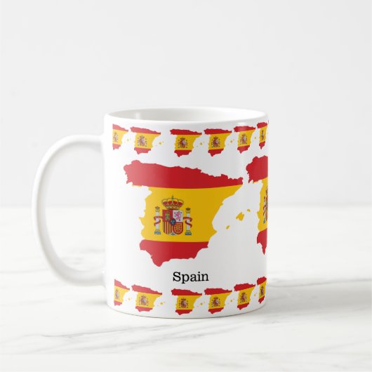 スペインの地図内にあるスペイン国旗のお土産デザイン コーヒーマグカップ (左)