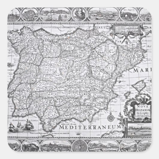 スペインの地図 スクエアシール (正面)