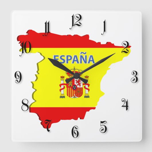 スペインの地図 スクエア壁時計 (正面)