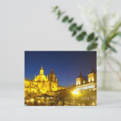 スペインの夜のセゴビア大聖堂 ポストカード (スタンド正面)