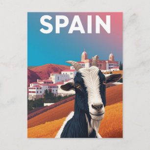 スペインの山里のヤギ 幻想的なレトロな旅行グッズ ポストカード