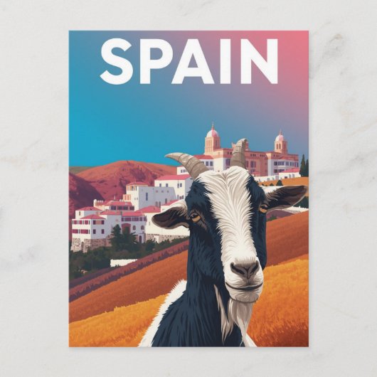 スペインの山里のヤギ 幻想的なレトロな旅行グッズ ポストカード (正面)