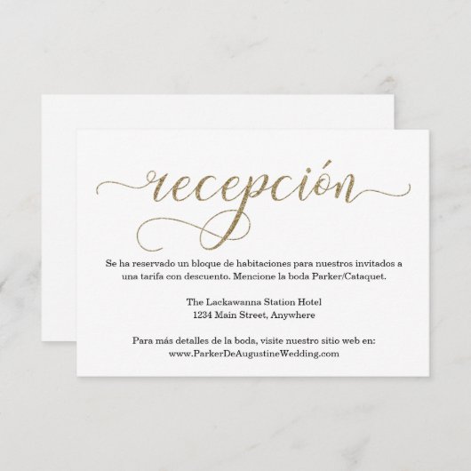 スペインの披露宴金ゴールドグリッターエンクロージャカード エンクロージャーカード (正面/裏面)