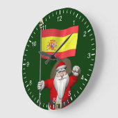 スペインの旗を持つサンタクロース ラージ壁時計 (傾斜)