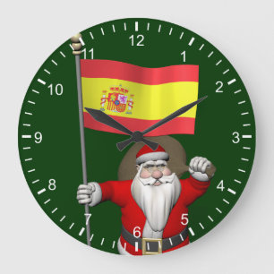 スペインの旗を持つサンタクロース ラージ壁時計