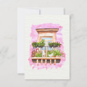 スペインの水の色の町バルコニー結婚ズ 招待状 (裏面)