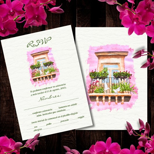 スペインの水の色の町バルコニー結婚ズ 招待状