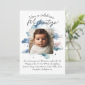 スペインの水彩画を使った洗礼のフォト 招待状 (スタンド正面)