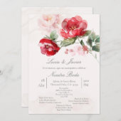 スペインの水彩花結婚式 招待状 (正面/裏面)