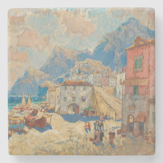 スペインの沿岸町(ヴィンテージスペインの景観) ストーンコースター (正面)