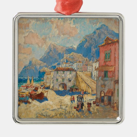 スペインの沿岸町(ヴィンテージスペインの景観) メタルオーナメント (正面)