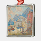 スペインの沿岸町(ヴィンテージスペインの景観) メタルオーナメント (左)