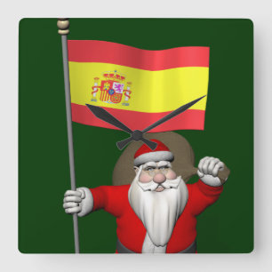 スペインの看板のあるサンタクロース スクエア壁時計