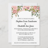 スペインの結婚式 ローズピンクの水彩画 ラ・ブラッシュ 招待状 (正面)