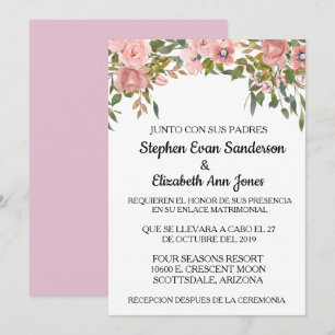 スペインの結婚式 ローズピンクの水彩画 ラ・ブラッシュ 招待状