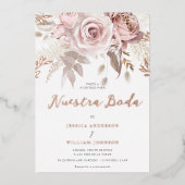 スペインの結婚式 Nuestra Boda ローズゴールド 箔招待状 (正面)