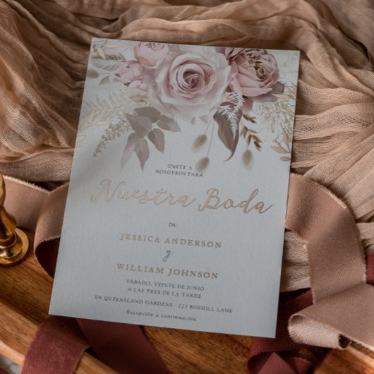 スペインの結婚式 Nuestra Boda ローズゴールド 箔招待状