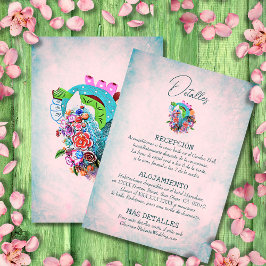 スペインの花のハートのメキシコ式結婚式詳細カード 出欠カード