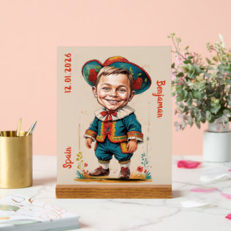 スペインの衣装を着た子供のカリカチュア アート アクリルサイン