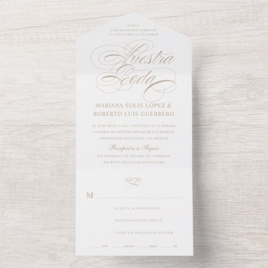 スペインの言語ヌエストラ・ボダ・タ結婚ン オールインワン招待状 (内側)