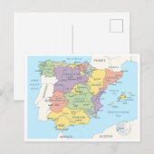 スペインの詳細地図 ポストカード (正面/裏面)