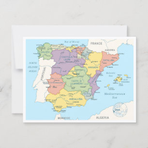 スペインの詳細地図 ポストカード