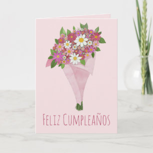 スペインの誕生日ピンクの花束 カード