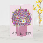 スペインの誕生日ピンクの花束 カード (黄色い花)