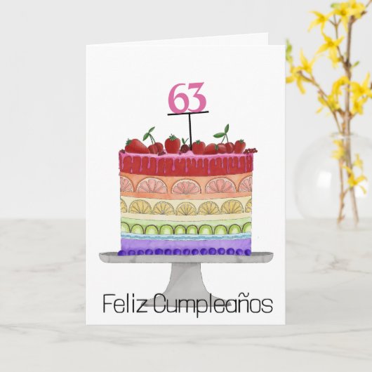 スペインの誕生日レインボーカラーケーキカード カード (黄色い花)