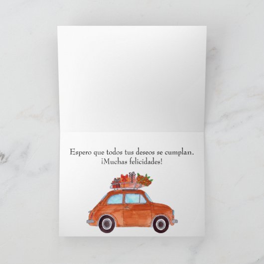 スペインの誕生日レトロフィアット500 カード (内部)