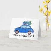 スペインの誕生日レトロフィアット500 カード (黄色い花)