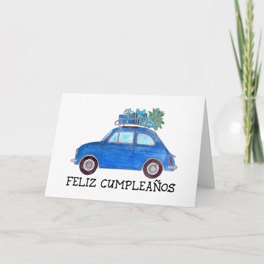 スペインの誕生日レトロフィアット500 カード (正面)
