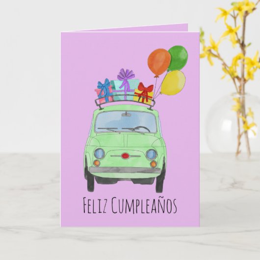 スペインの誕生日レトロFiat 500カード カード (黄色い花)