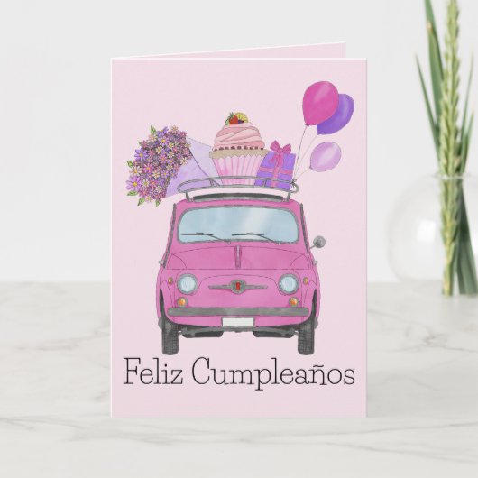 スペインの誕生日レトロFiat 500カード カード (正面)