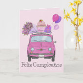 スペインの誕生日レトロFiat 500カード カード (黄色い花)