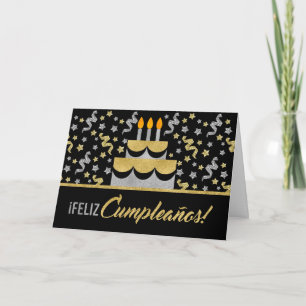 スペインの誕生日金ゴールド銀フェイクグリッター カード