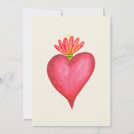 スペインの赤いハートと花メキシ結婚カン 招待状 (裏面)