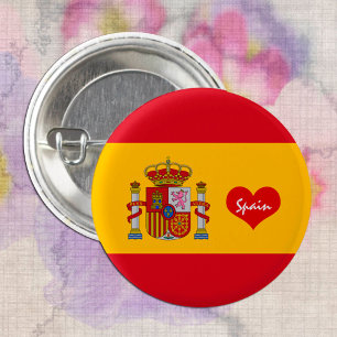 スペインの赤いハート付きフラグ – ファッション/スポーツ 缶バッジ
