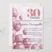 スペインの赤面ピンクフローラバルーン30歳 招待状 (正面)