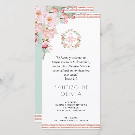 スペインの赤面、ミントフローラバプテスブックマークウィープニング サンキューカード (正面/裏面)