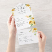 スペインの黄エレガントフローラ結婚催涙RSVP オールインワン招待状 (貼ってはがせる)