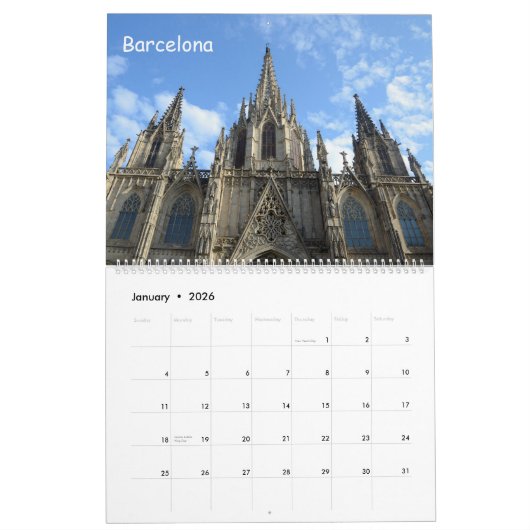 スペインの12カ月の教会 カレンダー (1月 2026)